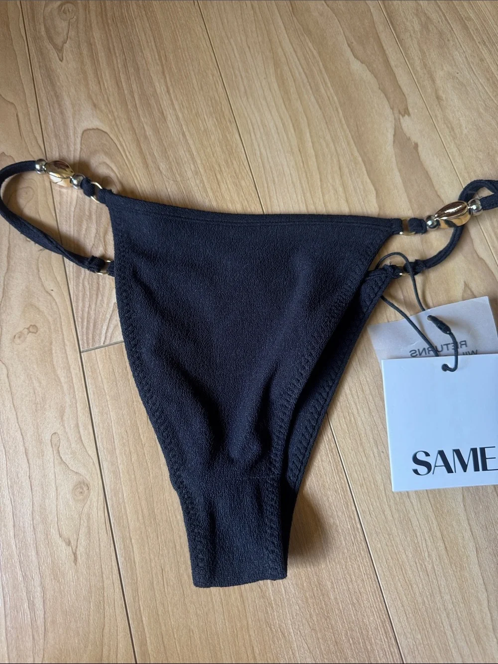 SAME Black Bikini Bottom with Gold Accent Straps